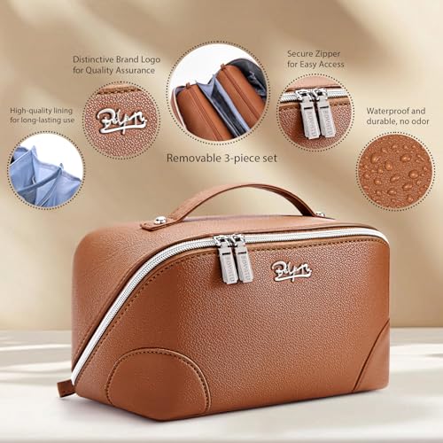 BOYATU Travel Makeup Bag Cosmetic Bags for Women: 3-Piece Makeup Bag Set - color: C-1-Brown