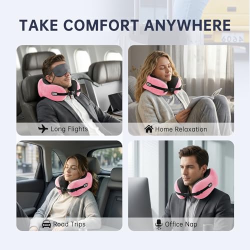 Neck Pillow Travel Pillow Memory Foam Adjustable Clasp for Airplane - color: Pink