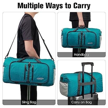 G4Free 40L Foldable Carry-on Travel Duffle Bag Packable Sports Gym Bag - color: Teal Blue
