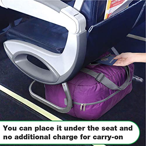 WANDF Foldable Personal Item Travel Bag, Carry on Duffle Bag - color: A-Purple 40L
