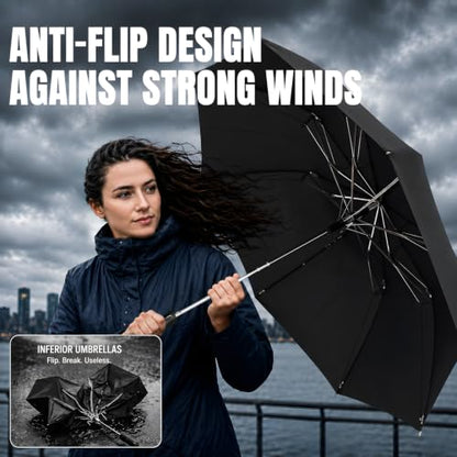 Collapsible Windproof Umbrella Travel - 42inch Auto Open & Manual Close - color: 01.Black