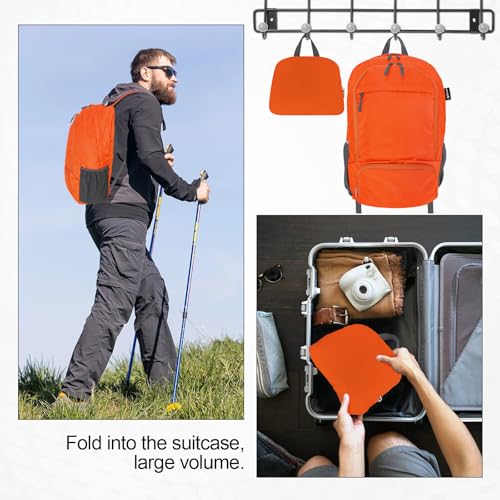 HOLYLUCK 20L lightweight packable Hiking Daypack Foldable Backpack for Men Women Small Travel Outdoor Foldable Shoulder Bag - color: Orange