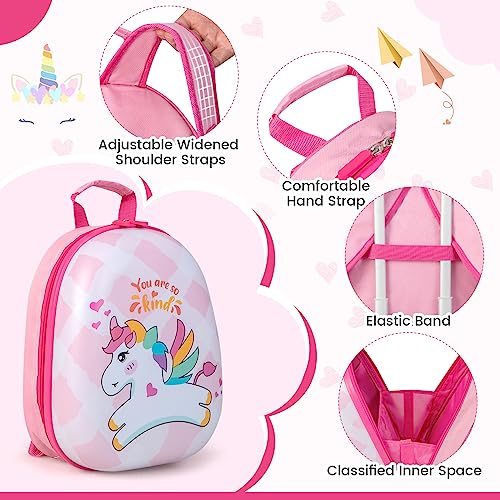 GYMAX Kids Carry On Luggage Set, 12" & 16" 2PCS Rolling Suitcase - color: Happy Pony