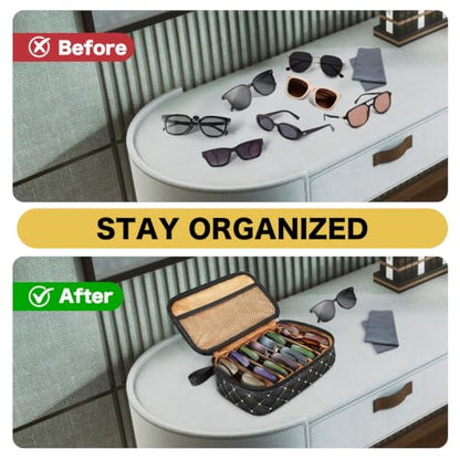 Illumifun Travel Sunglasses Organizer – Hard Shell Case with 7 Adjustable Slots, Portable Eyewear Storage Box for Men & Women