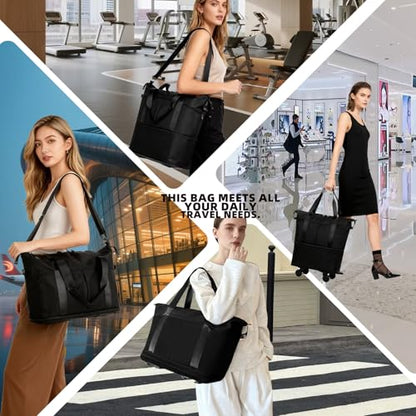 Travel Rolling Duffel Bag with Removable Wheels,Expandable Foldable Carry-On Luggage for Trip or Hospitalization - color: Black Backpack