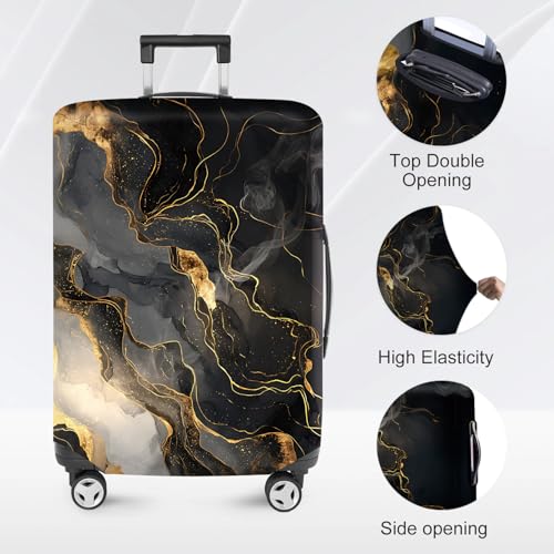 ANNA QUEEN Travel Luggage Cover Suitcase Protector Suitcase Cover Anti-Scratch,Stretchable Bag Cover Washable Durable Polyester - color: Black and gold, size: XL(fits 32-34Inch suitcase)