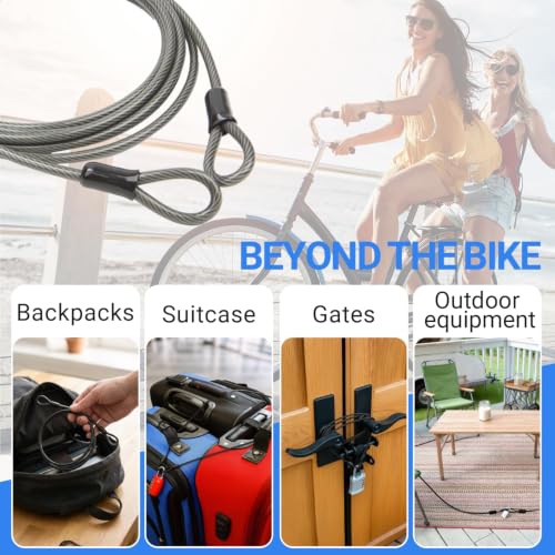 5mm Security Cable 3 Pack, 7FT 10FT 15FT Braided Steel Anti-Theft Cable Set with Vinyl Coating, Extended Length Portable Cable for Bike, Outdoor Gear, Travel and Equipment - size: 7+10+15FT