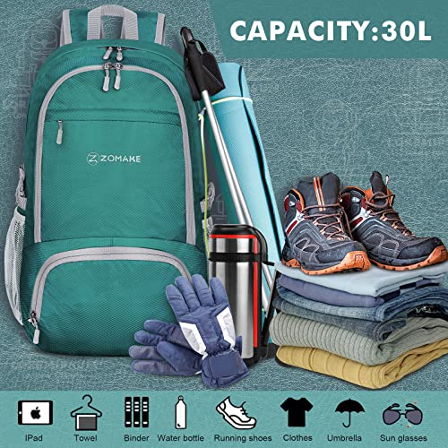 ZOMAKE Lightweight Packable Backpack 30L, Foldable Travel Hiking Daypack - color: Dark Green, size: 30L
