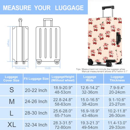 Cherry Pattern Luggage Cover Washable Suitcase Cover Protector Fit 20-22 Inch Luggage Durable Travel Bag Cover with Zipper Closure S - color: Cherry Pattern, size: S(20-22inch suitcase)