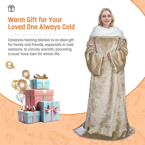 Catalonia Heated Blanket with Sleeves, Wearable Electric Throw for Adults - color: Camel