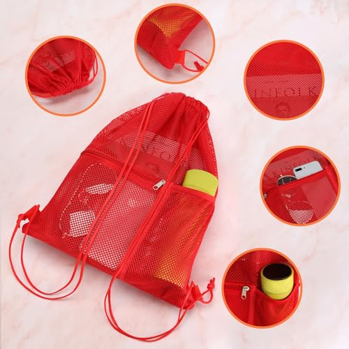 NATURAL STYLE 2 PACK Mesh Drawstring Backpack Bag, Multifunction Mesh Bag for Swimming, Athletic Gym, Clothes, Beach, Swim (Red) - color: Red