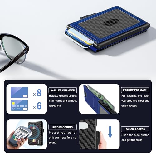 Wallet for Men, Minimalist Leather RFID Blocking Bifold Wallet, Cash Slot - color: Carbon Blue
