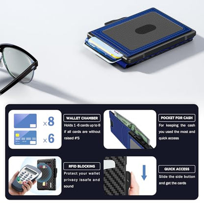 Wallet for Men, Minimalist Leather RFID Blocking Bifold Wallet, Cash Slot - color: Carbon Blue