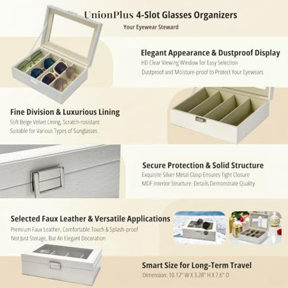 UnionPlus Vegan Leather Multi-Slots Sunglasses Eyeglasses Organizer - color: Croco White, size: 4-Slots