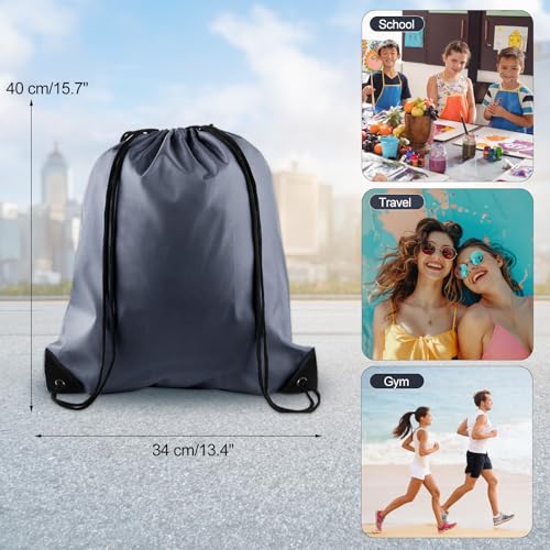 KUUQA 2 Pcs Gray Drawstring Backpack | Bulk Sports Cinch Bags, String Backpack Storage Bags, For Gym Traveling - color: Gray