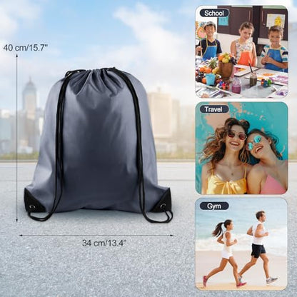 KUUQA 2 Pcs Gray Drawstring Backpack | Bulk Sports Cinch Bags, String Backpack Storage Bags, For Gym Traveling - color: Gray