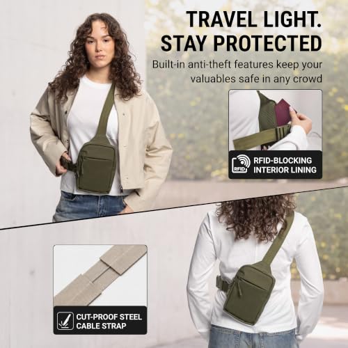 Travel Sling Bag for Men & Women, Anti-Theft RFID Blocking Crossbody Bags - color: Green 2.0 Standard