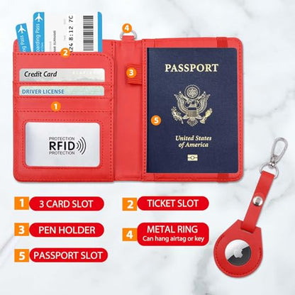 Passport Holder for Travel,Passport Cover Case with RFID (red) - color: red