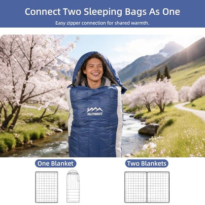 3-in-1 Lightweight Down Sleeping Bag for Adults and Teens | with Detachable Hood,Compact, 20°F 32°F 45°F Rectangular Down Blanket Sleeping Bag,Camping Hiking and Backpacking Outdoor - color: blue 1000g filling