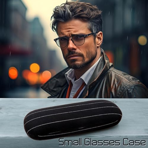 MyEyeglassCase Men Small Glasses case - Eyeglasses Hard Shell Holder Pouch & Cloth-Reading Slim & Narrow Case Heavy Duty - color: Black Tweed