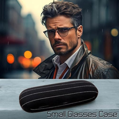 MyEyeglassCase Men Small Glasses case - Eyeglasses Hard Shell Holder Pouch & Cloth-Reading Slim & Narrow Case Heavy Duty - color: Black Tweed