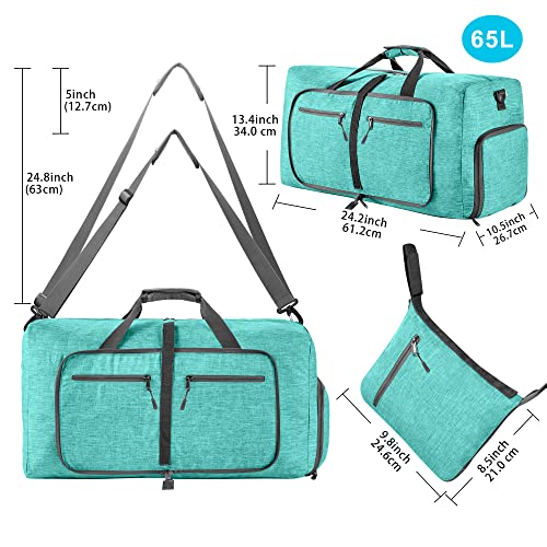Vomgomfom 65L/85L/115L 접이식 여행용 더플 백, 신발 수납 공간 포함 - color: G 민트 그린, size: 65L