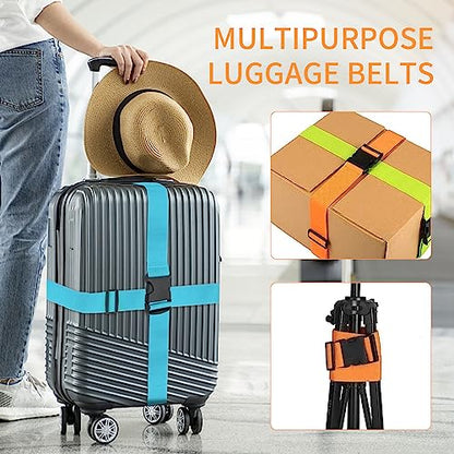 BILIONE Luggage Straps for Suitcases,79" Long Adjustable Luggage Belts - color: Blue+Green, size: 8Pcs