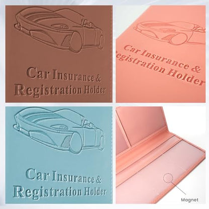 TILDOSAC Car Registration & Insurance Card Holder Leather Auto Glove Box Organizer Document Wallet with Magnetic Shut - color: Standard Pink Upgraded