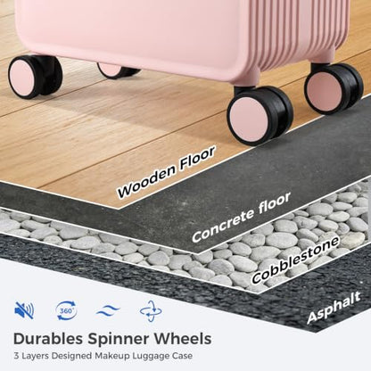 Hododou Rolling Makeup Case Cosmetology Case on Wheels Makeup Luggage Case - color: Pink