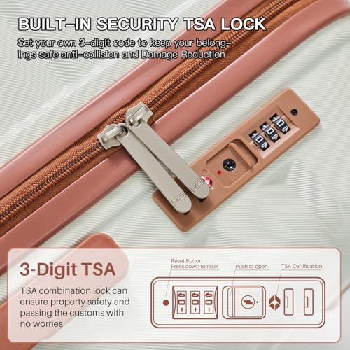 4Pc Hardside Carry On Checked Luggage Set Spinner TSA - color: Apricot white