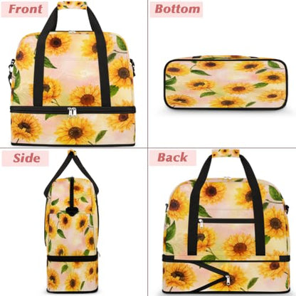 Sunflower Travel Duffle Bags With Shoes Compartment Weekender Overnight Bag - color: print 11