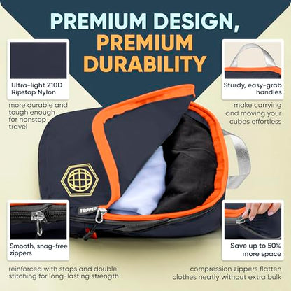TRIPPED Travel Gear Large Compression Packing Cubes 7-Piece Set for Travel - color: Grey/Orange