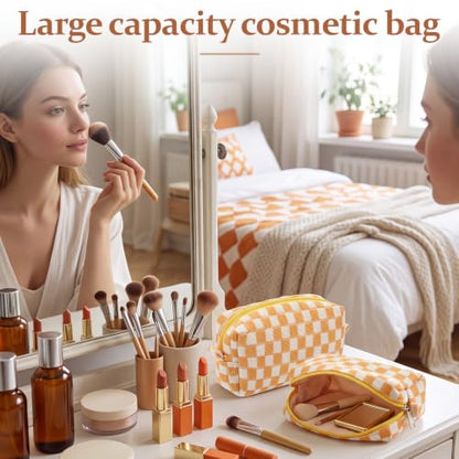 Gilprop 8 Pcs Checkered Makeup Bag Small Cosmetic Pouch Bulk,Orange - color: Orange