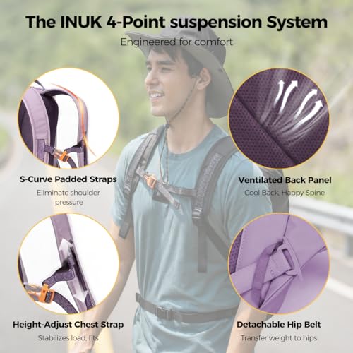 INUK Travel Laptop Backpack, 25L Recycled Waterproof Light Daypack - color: Misty Purple