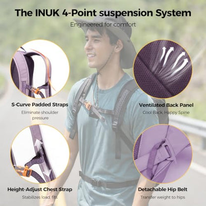 INUK Travel Laptop Backpack, 25L Recycled Waterproof Light Daypack - color: Misty Purple