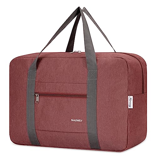 Narway Personal Item Travel Bag, Foldable Carry on Duffle Bag for Women Men - color: AA-Thick Jujube Red