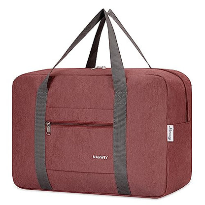 Narway Personal Item Travel Bag, Foldable Carry on Duffle Bag for Women Men - color: AA-Thick Jujube Red
