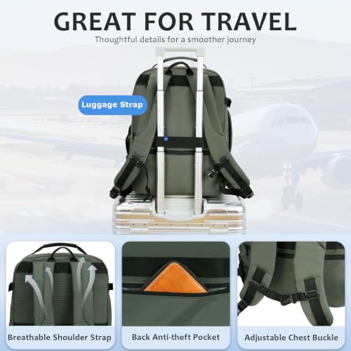 VANKEAN 40L Water- Resistant Laptop Backpack for Women College - color: Beige/Army Green, size: 40L