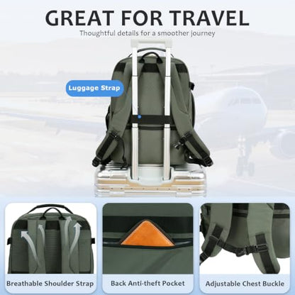 VANKEAN 40L Water- Resistant Laptop Backpack for Women College - color: Beige/Army Green, size: 40L
