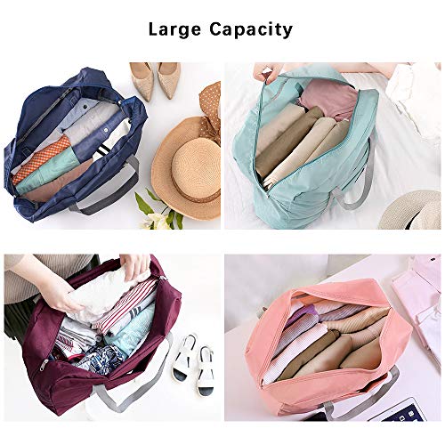SITAKE 4 Pcs Foldable Travel Duffel Bag, Waterproof Lightweight Carry-on Bags, Suitable for Overnight, Holiday, Shopping, Weekends, Outing, Gym(Wine Red/Navy Blue/Sky Blue/Light Pink) - color: wine red + navy blue + sky blue + light pink