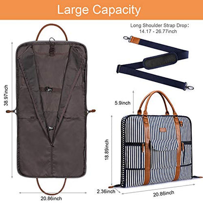 S-ZONE Carry on Garment Bag for Business Travel Canvas Leather Men Suit Cover - color: Blue Stripe, size: Large