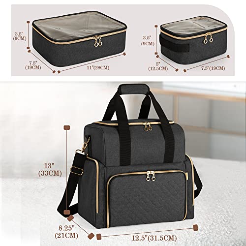 LUXJA Large Travel Makeup Bag with 3 Removable Makeup Cases, Black - color: Black