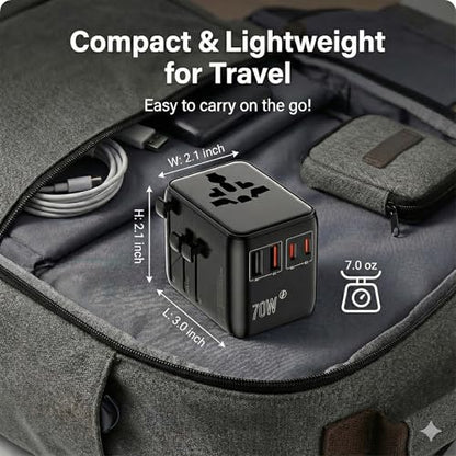 GaN 70W International Travel Adapter 6-in-1 for US/JP, EU, UK, AU