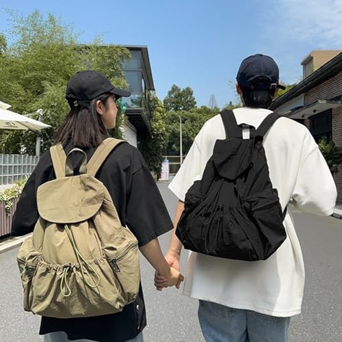Yitengteng Lightweight Drawstring Backpack, Nylon Travel Daypack,Multi-Purpose Gym Hiking Rucksack for Women Men (Black) - color: Black