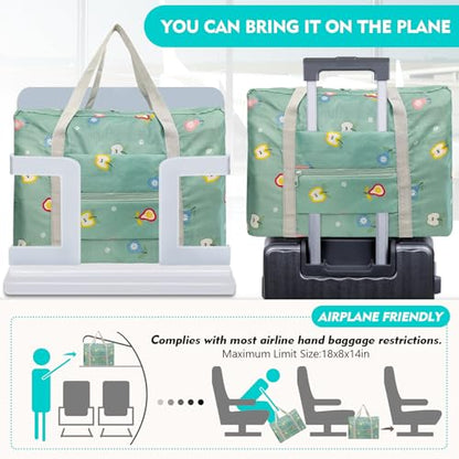 Travel Bag 12PCS Carry on Duffel Bag Bulk Foldable Luggage Spirit Airlines Personal Item Bag Sports Gym Bags Weekender Overnight Bag Nylon Travel Duffel for Women (Green Apple 12PCS) - color: Green Apple 12PCS