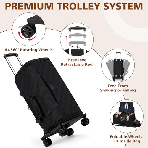 Rolling Garment Bag for Travel, 50L Duffle Bag with Shoe Compartment, 4pcs - color: Black