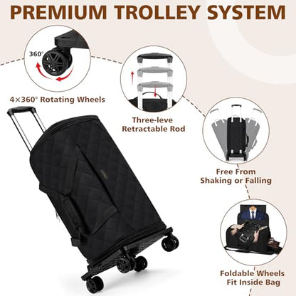Rolling Garment Bag for Travel, 50L Duffle Bag with Shoe Compartment, 4pcs - color: Black