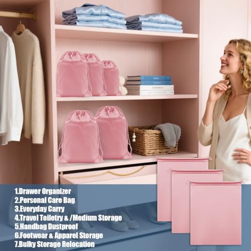Microfiber Drawstring Bags, Multi-Size Soft Protective Pouches for Shoes, Ski Goggles, Sunglasses, Handbags & Camera Lenses - color: Pink