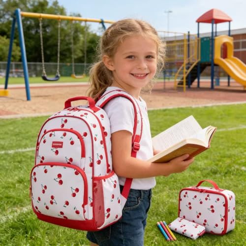 mommore Kids Backpack Set Kindergarten School Bookbag for Boys Girls 4-8 - color: A-red Cherry