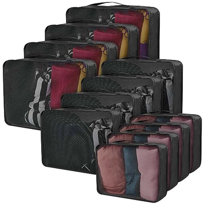 Silkfly 12 Pcs Packing Cubes for Travel,XL, L, M,Classic,Black - color: Black, size: XL, L, M, style: Classic